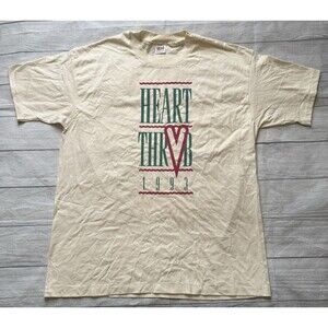 Vintage 90s Single Stitch Band Tee Style Heart Throb Shirt XXL 1993 White Defect
